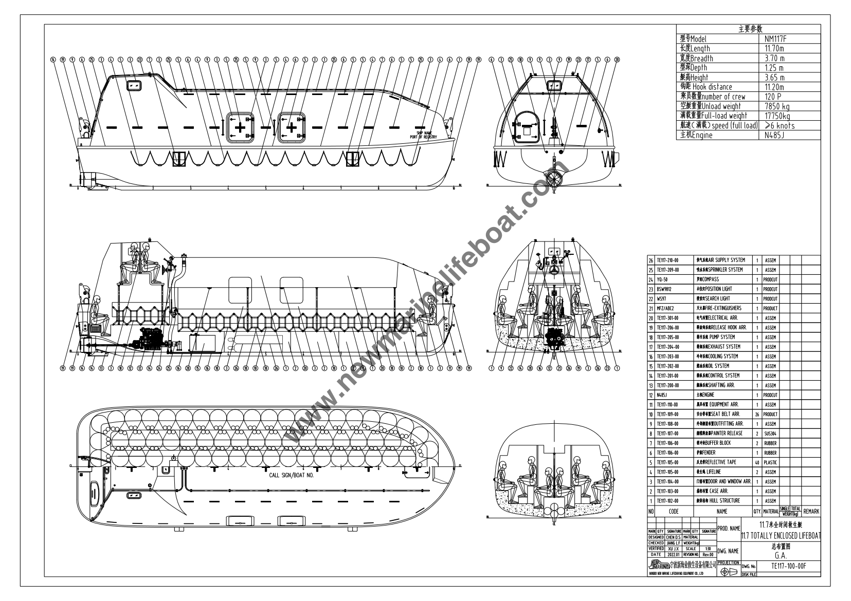 NM117F Полностью закрытая спасательная шлюпка 